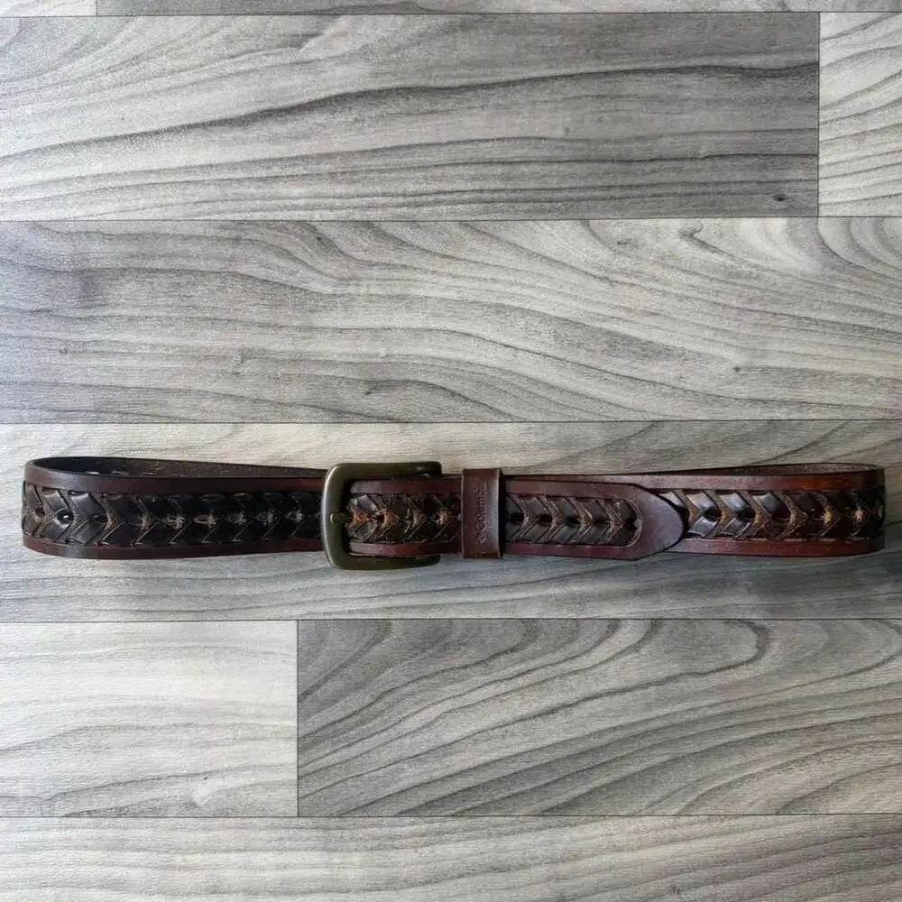 Columbia Brown Leather Woven Belt